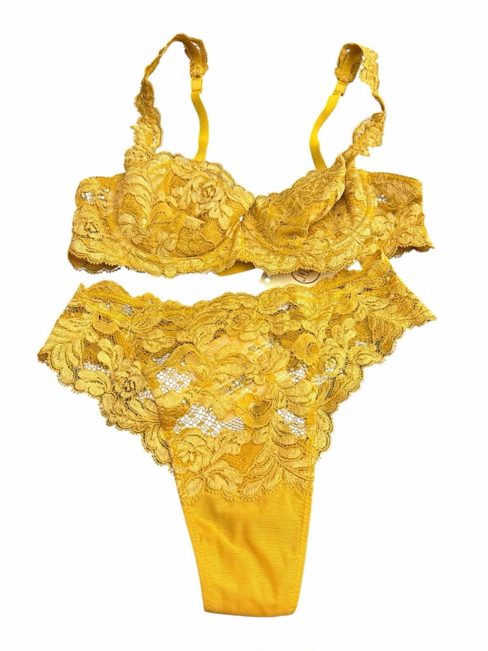 La Perla Vintage Floral Lace Bra Thong Set Golden Yellow Size Small Coquette NWT